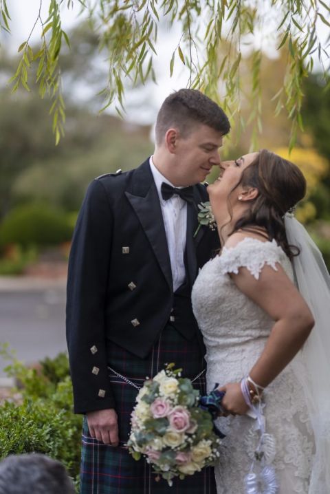 bride and groom at the garden